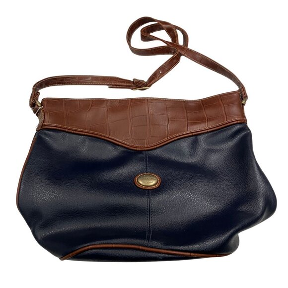 Vintage NWT Capezio Shoulder Boho Bag, Navy/Brown Faux Leather, 13x11 - Picture 1 of 6